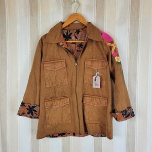 NEW Avani Del Amour‎ Embroidered Jacket Tan Brown Size Small